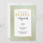 モダンな紙吹雪の水玉模様パターンミントおよび金ゴールド 招待状 (正面)