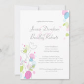 モダンな紙吹雪 花びら ピンク ウェディング フォト 招待状 (正面)