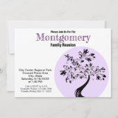 モダンな紫と黒のツリー ファミリー リユニオン 招待状 (正面)