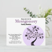 モダンな紫と黒のツリー ファミリー リユニオン 招待状 (スタンド正面)