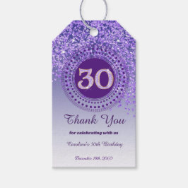モダンな紫のラメの落下するデザインの30歳の誕生日 ギフトタグ