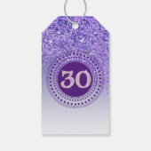 モダンな紫のラメの落下するデザインの30歳の誕生日 ギフトタグ (裏面)