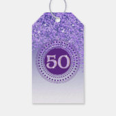 モダンな紫のラメの50歳の誕生日 ギフトタグ (裏面)