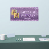 モダンな紫のラメ 21歳の誕生日フォト 横断幕 (トレードショー)