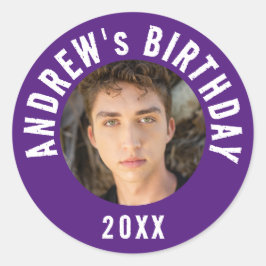 モダンな紫の写真 誕生日パーティー ラウンドシール