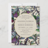 モダンな紫の梅の水彩花葉の結婚式 招待状 (正面)