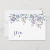 モダンな紫の花のRSVP ウェディング 出欠カード (正面)