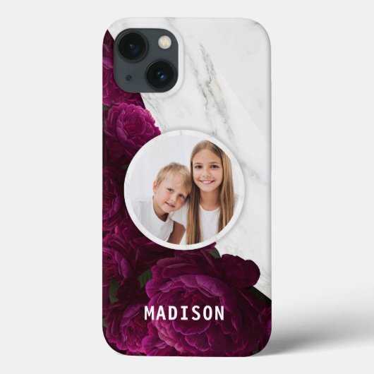 モダンな紫の花柄大理石のフォトギフト 名前入り Case-Mate iPhoneケース (裏面)