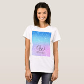 モダンな紫グラデーション青ラメモダン Tシャツ (正面フル)