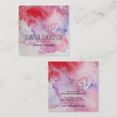 モダンな紫系統の水彩画の（ばちゃばちゃ）跳ねるのしぶき スクエア名刺 (正面/裏面)
