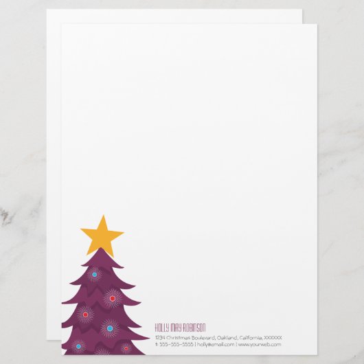 モダンな紫色のクリスマスツリー個人的なレターヘッド レターヘッド (正面/裏面)