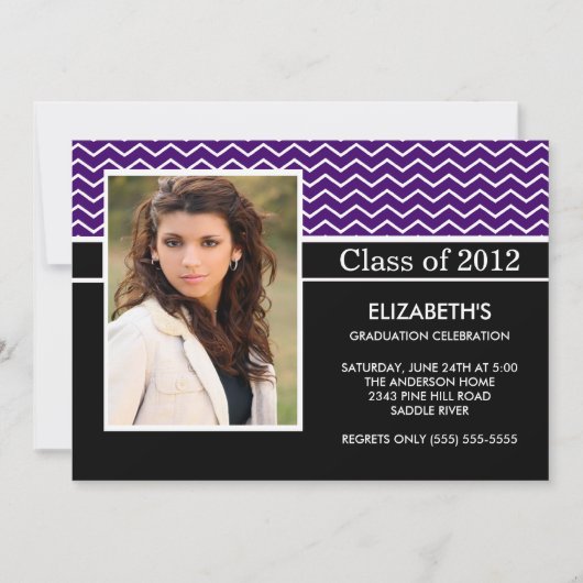 モダンな紫色のシェブロンの写真の卒業パーティー 招待状 (正面)