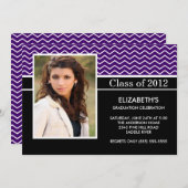モダンな紫色のシェブロンの写真の卒業パーティー 招待状 (正面/裏面)