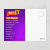 モダンな紫色のヘアスタイリスト ビューティーサロン ヘアデザイナー ポストカード (裏面)