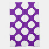 モダンな紫色の白い水玉模様パターン キッチンタオル (縦)
