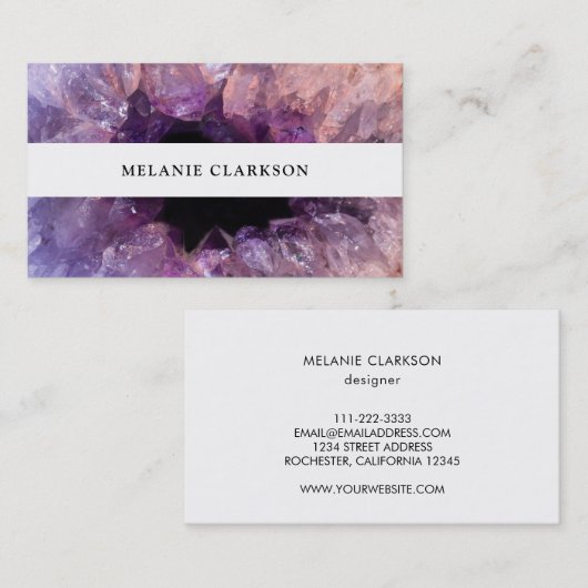 モダンな紫色の紫色の宝石用原石のgeodeの鉱物 名刺 (正面/裏面)