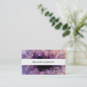 モダンな紫色の紫色の宝石用原石のgeodeの鉱物 名刺 (スタンド正面)