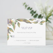 モダンな紫色の緑金ゴールドの水彩画はRSVP |を去ります 出欠カード (スタンド正面)