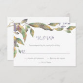 モダンな紫色の緑金ゴールドの水彩画はRSVP |を去ります 出欠カード (正面/裏面)