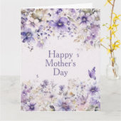 モダンな紫色の花のハッピーマザーズデーカード カード (黄色い花)