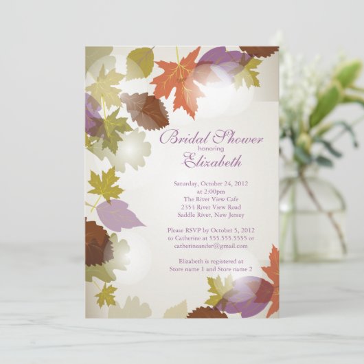 モダンな紫色の葉のブライダルシャワーの招待状 招待状 (スタンド正面)