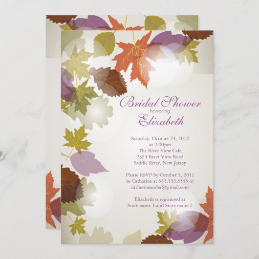 モダンな紫色の葉のブライダルシャワーの招待状 招待状 (正面/裏面)