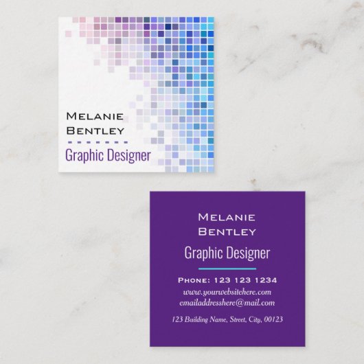 モダンな紫色の青い勾配の格子グラフィック・デザイン スクエア名刺 (正面/裏面)