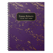 モダンな紫色及び金ゴールドの大理石の質 ノートブック (正面)