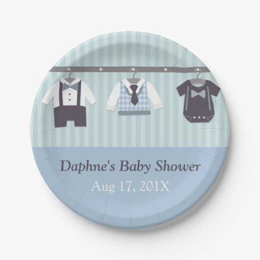 モダンな紳士の男の赤ちゃんのブライダル・シャワーの供給 ペーパープレート (正面)