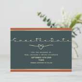 モダンな紺色とゴールドの結婚式 セーブザデート (スタンド正面)
