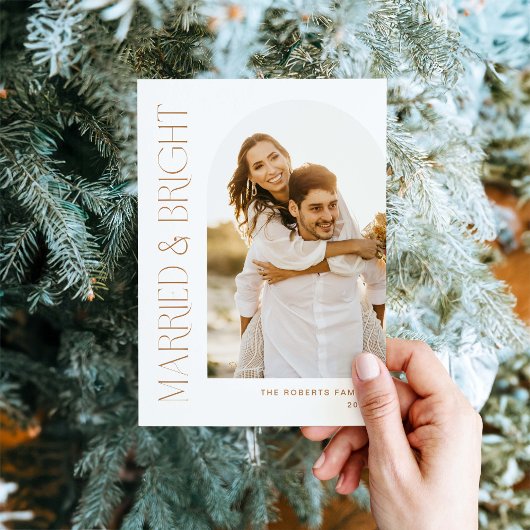 モダンな結婚と明るいホリデー アーチ写真カード 招待状