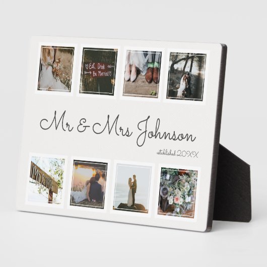 モダンな結婚写真のコラージュ Mr & Mrs エスタブリッシュ フォトプラーク (側面)