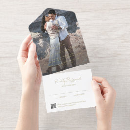 モダンな結婚式にぴったりなエレガントな写真QRコード オールインワン招待状