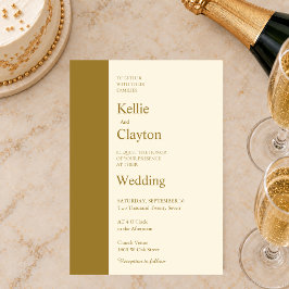 モダンな結婚式にぴったりなゴールドバーとアイボリーのミニマリストデザイン 招待状