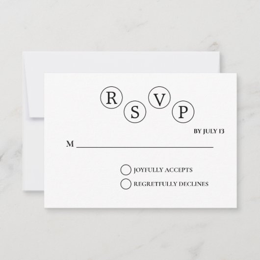 モダンな結婚式にぴったりなミニマリストRSVPカード | シンプルな黒と白 招待状 (正面)