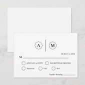 モダンな結婚式にぴったりなミニマリストRSVPカード | シンプルな黒と白 招待状 (正面/裏面)
