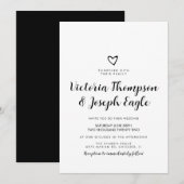 モダンな結婚式にぴったりな斜めハートのブラック&ホワイトのデザイン 招待状 (正面/裏面)