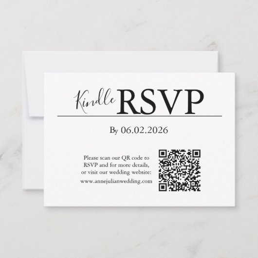 モダンな結婚式にぴったりな白のRSVP QRコードカード 出欠カード (正面)