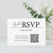 モダンな結婚式にぴったりな白のRSVP QRコードカード 出欠カード (スタンド正面)
