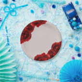 モダンな結婚式にぴったりな、カーキ色と水彩ローズのウェディング ペーパープレート (パーティー)