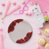 モダンな結婚式にぴったりな、カーキ色と水彩ローズのウェディング ペーパープレート (パーティー)