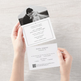 モダンな結婚式にタイムレスなモノグラムQRコード オールインワン招待状