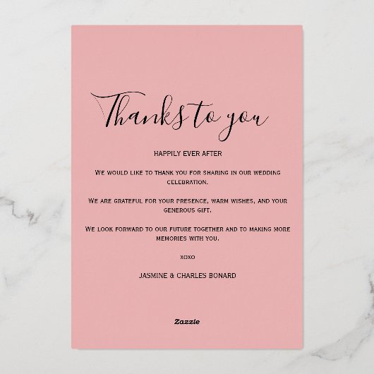 モダンな結婚式のお礼カード 2枚の写真 ゴールドの箔押し 箔招待状 (裏面)