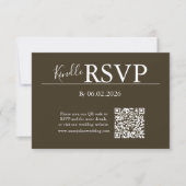 モダンな結婚式のためのブラウンRSVP QRコードカード 出欠カード (正面)