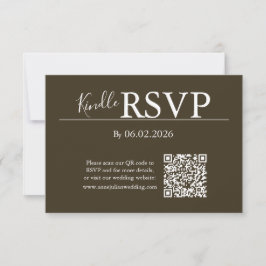 モダンな結婚式のためのブラウンRSVP QRコードカード 出欠カード