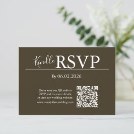 モダンな結婚式のためのブラウンRSVP QRコードカード 出欠カード