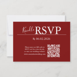 モダンな結婚式のためのレッドRSVP QRコードカード 出欠カード