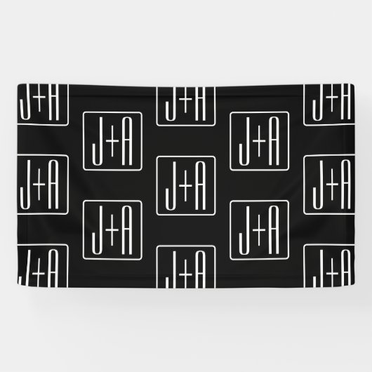 モダンな結婚式のイニシャルパターン | 黒と白 横断幕 (横)