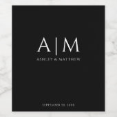 モダンな結婚式のイニシャル 黒 ミニマル エレガント ワインラベル (シングルラベル)