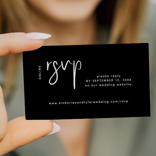 モダンな結婚式のウェブサイト オンライン RSVP ブラック エンクロージャーカード